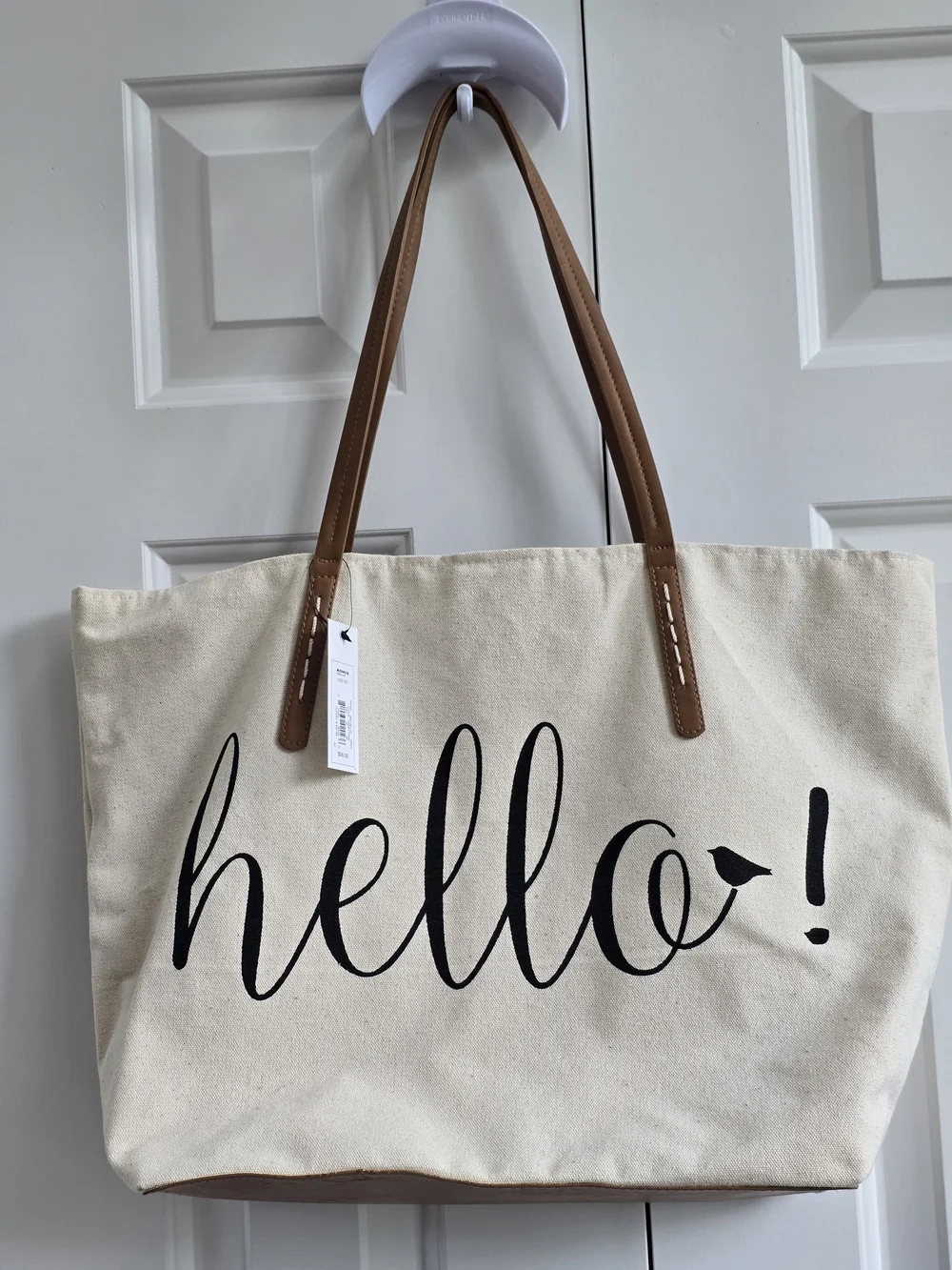 Sonoma Cream Canvas Tote with Black Script and Brown Handles